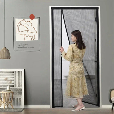 Magnetic Door Screen Black Stripe Side Door Magnetic Mosquito Net Mesh Fly Insect Net Automatic Closing for Kitchen Living Room