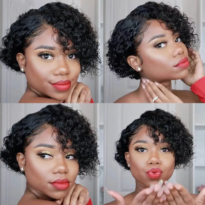 Short Kinky Curly Human Hair Wig Afro Short Wigs Pixie Cut Wig Human Hair No Lace Front Natural Brazilian Hair Wigs For Women
