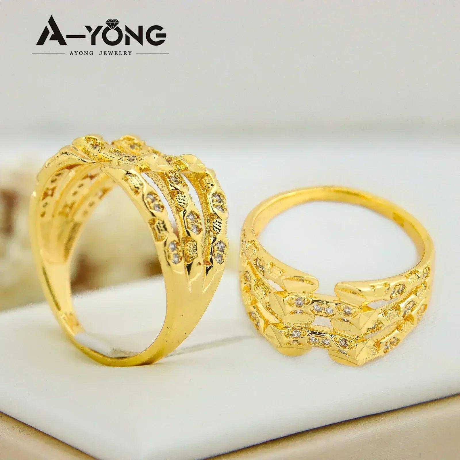 Luxury dubai gold color rings 21k plated fashion punk saudi middle east women vintage jewelry bridal wedding party gifts