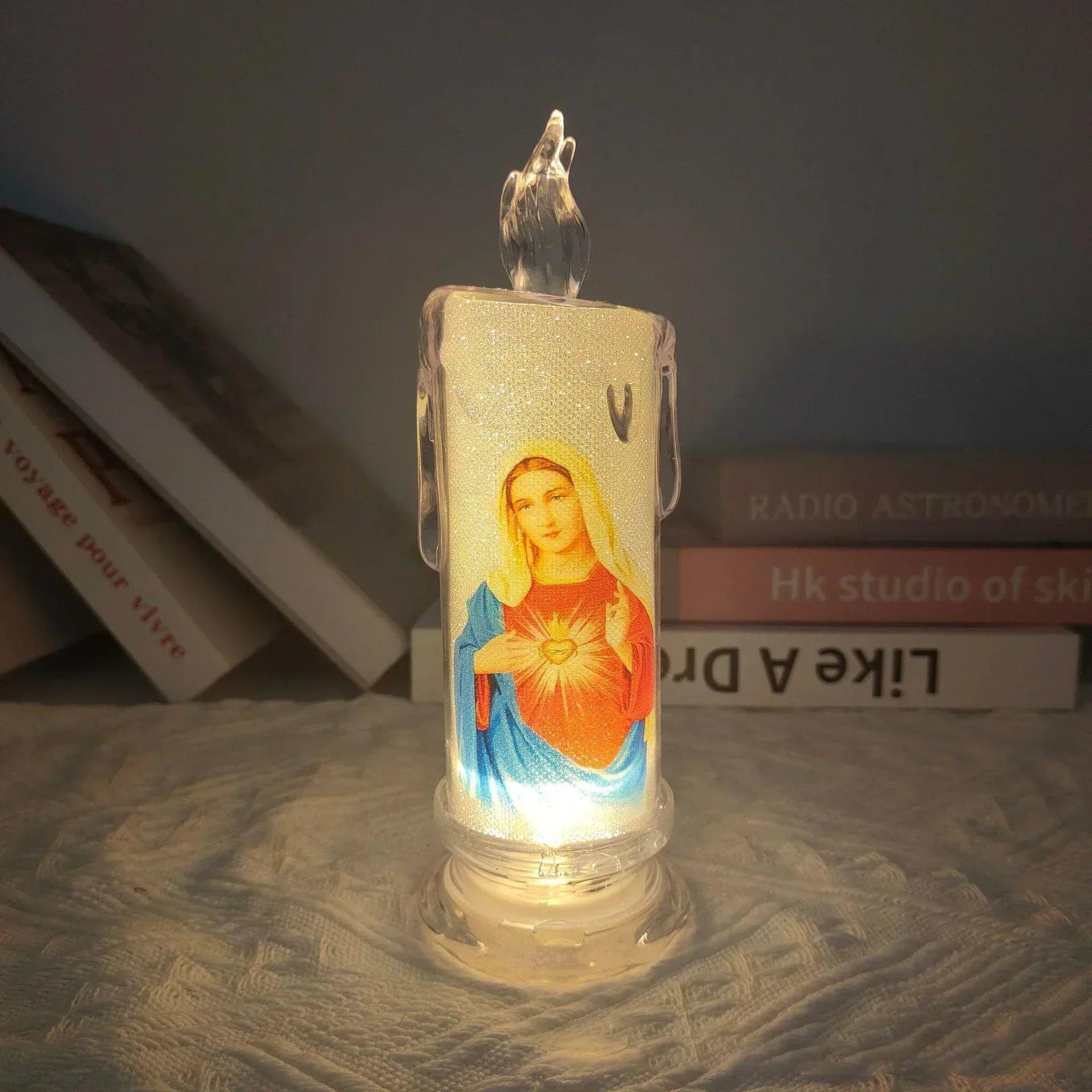 Led candle jesus virgin mary church prayer religious activities candlelight home decoration