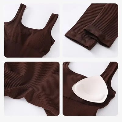 Women's Seamless Yoga Jumpsuit with Suspenders – Tight-Fit Long Leggings