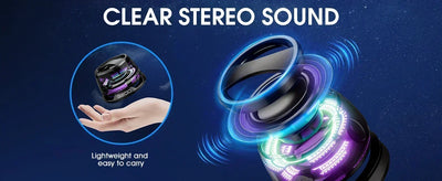 Bluetooth speaker with multiple RGB color lights and magnetic phone holder, suitable for showerrooms, bicycles, cars, and outdoo