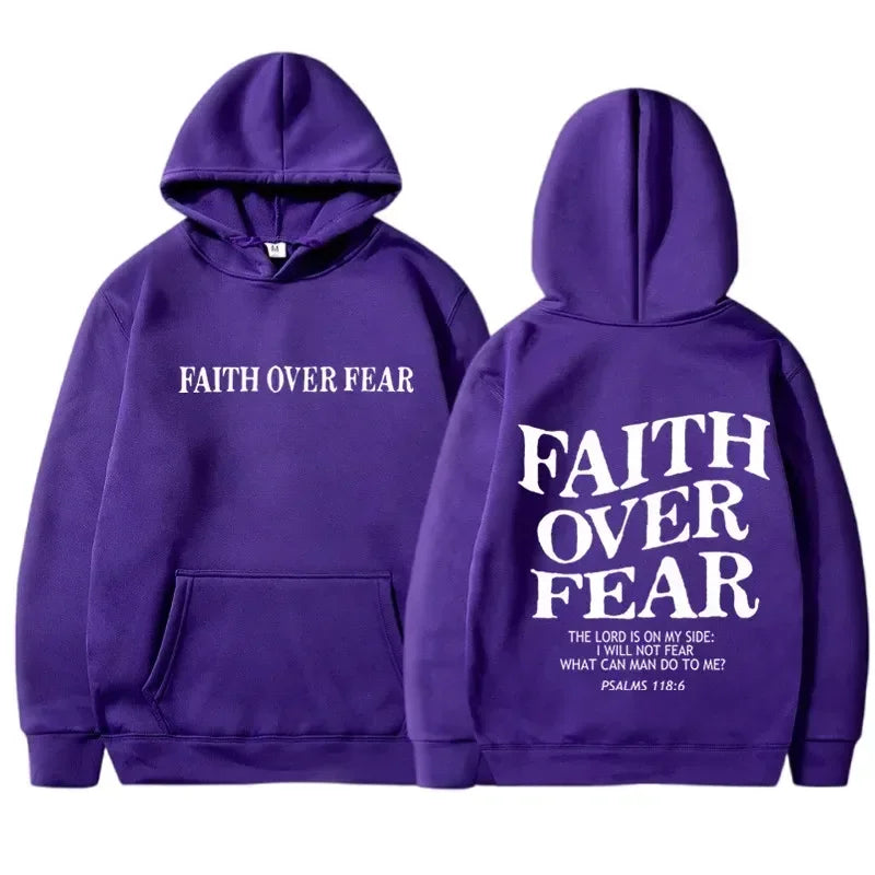 FAITH OVER FEAR Print Hoodies for Men Women Hooded Sweatshirts Harajuku