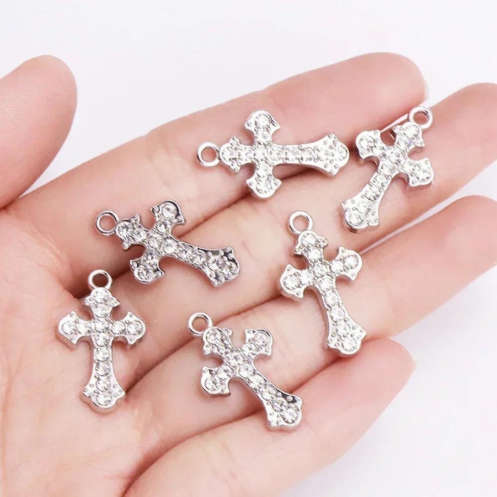 Mixed 10pcs pearl zircon cross charms crucifix pendant jewelry making supplies diy luxury necklaces earrings