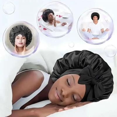 Silk Bonnet for sleeping Women Satin bonnet Hair Bonnet Night Sleep Cap Scarf wrap for Curly Hair with tie Band Black