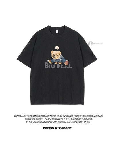 Designer Brand Men T-shirts Loose Summer Unisex Cute Bear Print Tees Fashion Kpop Male Tops High Quality Cotton Male Clothing