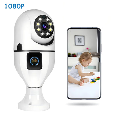 2.4G WiFi Bulb Camera Dual Lens E27 Base Indoor Baby Monitor Wireless Security Protection Video Surveillance Night Vision