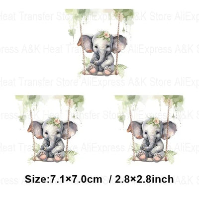 Baby Animal On Swings Heat Transfers For Kids Clothing Elephant Tigers Lion Stickers On Clothes Diy Thermal Patches Decals