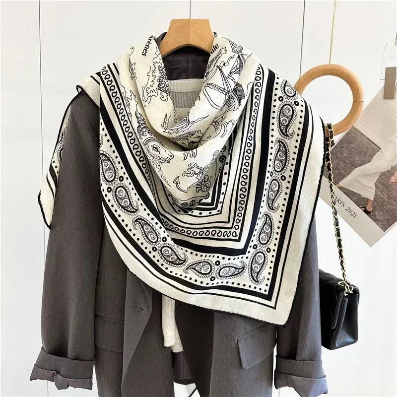 Large square wool blanket scarf wraps women shawl 132x132cm