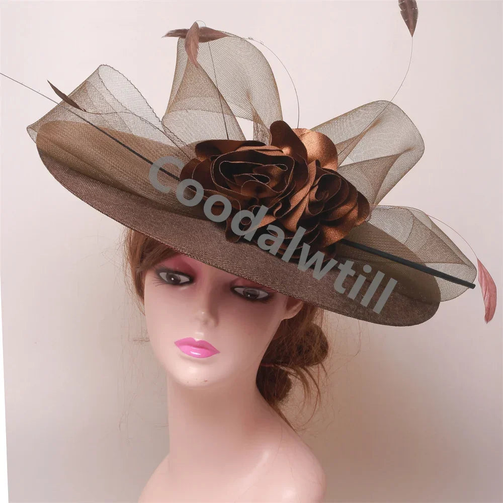 Royal Ascot Big Flower Fascinators Hat Women Wedding Pillbox Cap Ladies Derby Feather Fascinator Headdpiece Ladies Party Chapeau