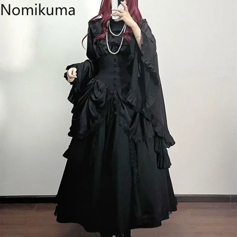 High Waist A-line Skirts for Women's 2025 Faldas Mujer De Moda Lolita Style Japanese Sweet Saia Patchwork Lace Big Swing Skirt