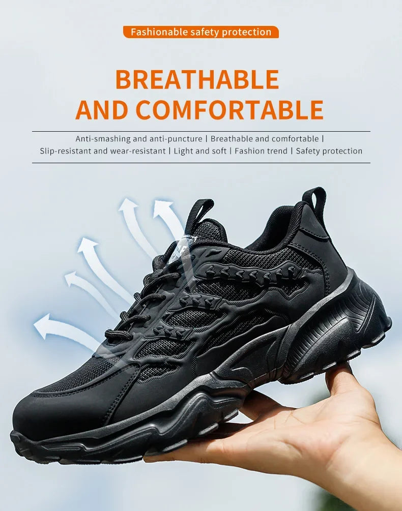Work Safety Shoes For Men Lightweight Protective Work Sneakers Lightweight Men Shoes Breathable Shoes Anti-Puncture Work Shoe