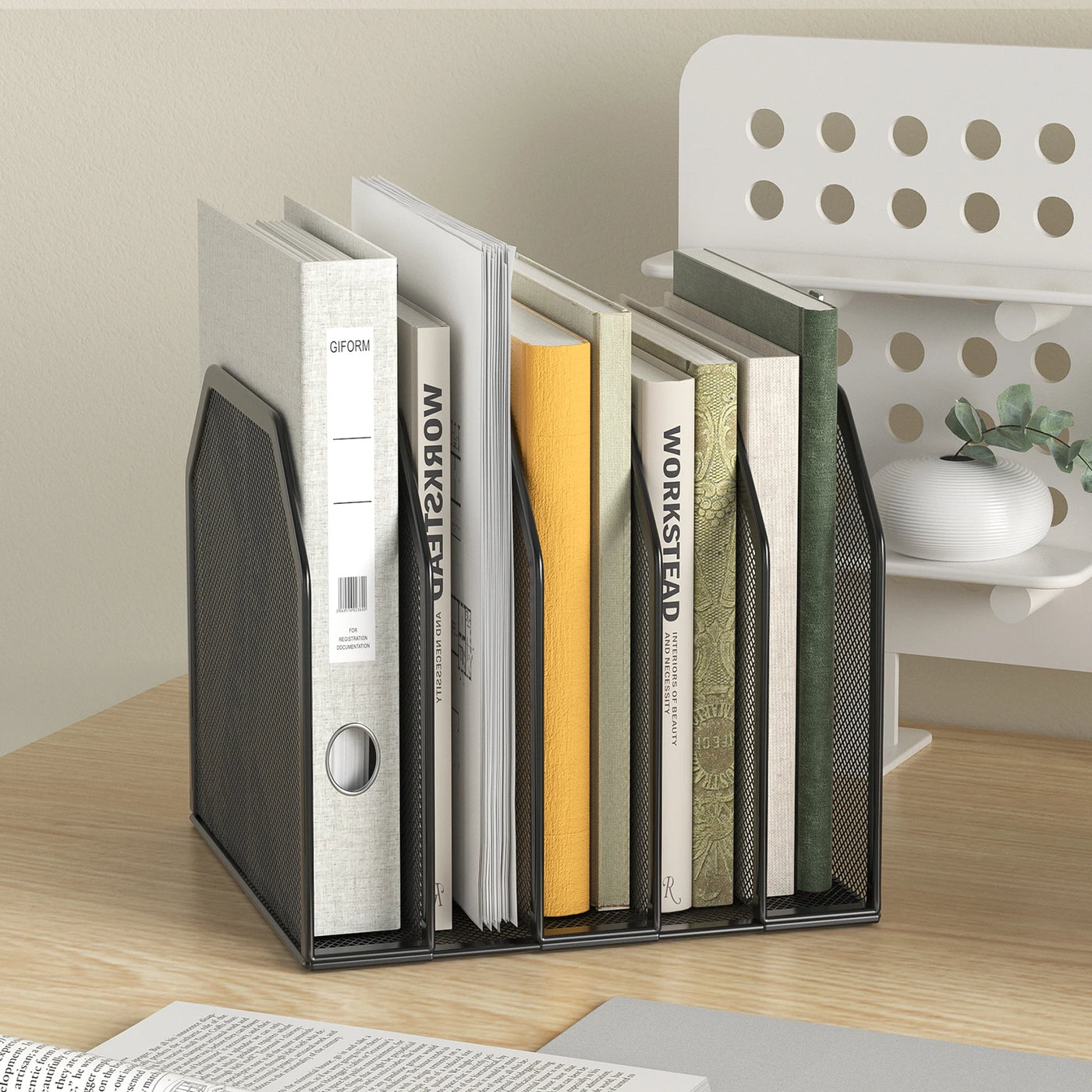 Desk File Organizer 5 Sections Upright Mesh Desktop Organizer File Sorter Office Organization File Holder for Home, Office