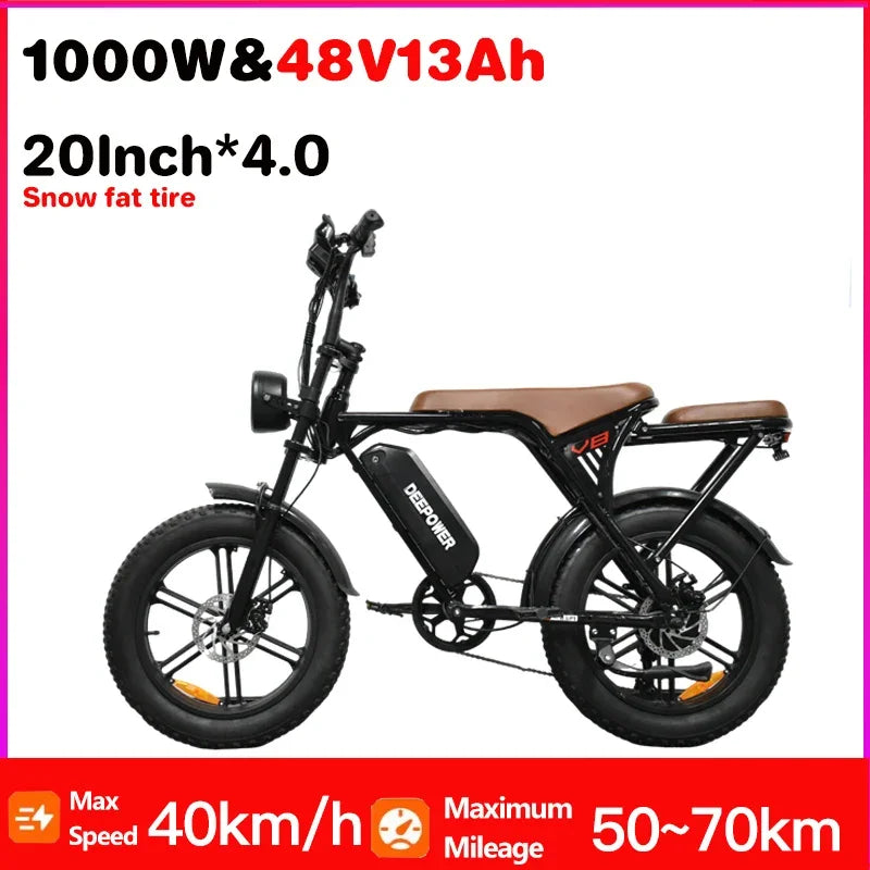 1000W Motor Adult Electric Bike 48V 25AH 20-inch Snow Tire Electric bicycle Outdoor adult Off-Road Bicycle Mountain Ebike