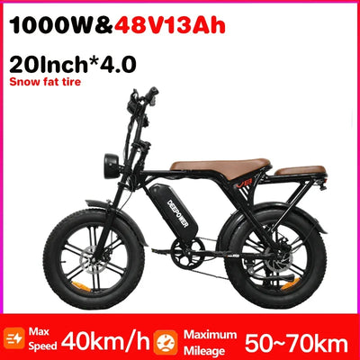 1000W Motor Adult Electric Bike 48V 25AH 20-inch Snow Tire Electric bicycle Outdoor adult Off-Road Bicycle Mountain Ebike