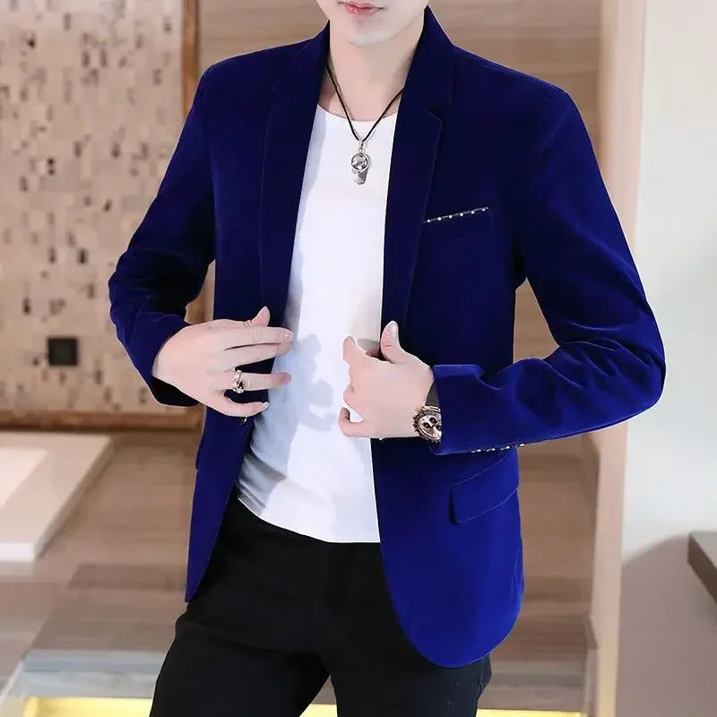 Business Male Blazer Short Coat Men's Suit Jackets Cropped Dress Blue Clothing New in Casual Fashion 2024 High Quality Original