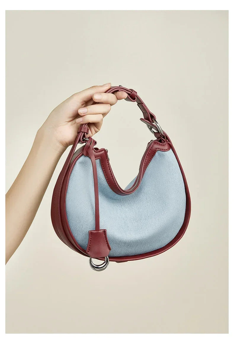 2024 New Women Bag Lady Fashion Half Moon Underarm Shoulder Bag Messenger Female Summer Soft Lightweight Denim Fabric Handbag