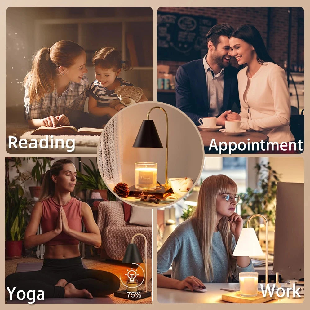 Bedside Candle Warmer Lamp Melt Lamps Stepless Dimming Table Lamp Wooden Base Candle Warmer Lamp 50W for Bedroom Decor Lighting