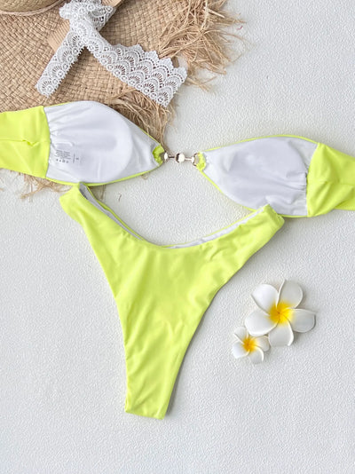 Fashion Off Shoulder Bikini Women Slipt Swimsuit 2025 Style Lady Biquini Swimwear Female Summer Vacation Bathing Suit Beachwear