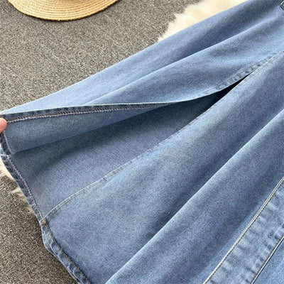 Designer Denim Dress Women Long Dresses Single Breasted Big Turn-down Collar Waist Slimming Temperament Split A-Line Vestidos