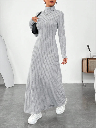 Knitted Elegant Long Sleeve Dress Women 2025 Autumn Winter Vintage Dresses Turtleneck Fashion Solid Vestidos Casual Street Y2K