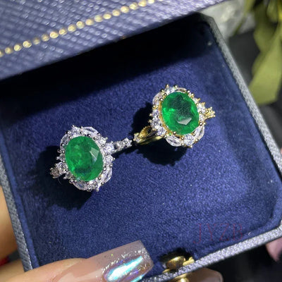 Fine jewelry Sterling Silver Natural Emerald Ring Luxury Shiny Oval gem boutique jewelry new