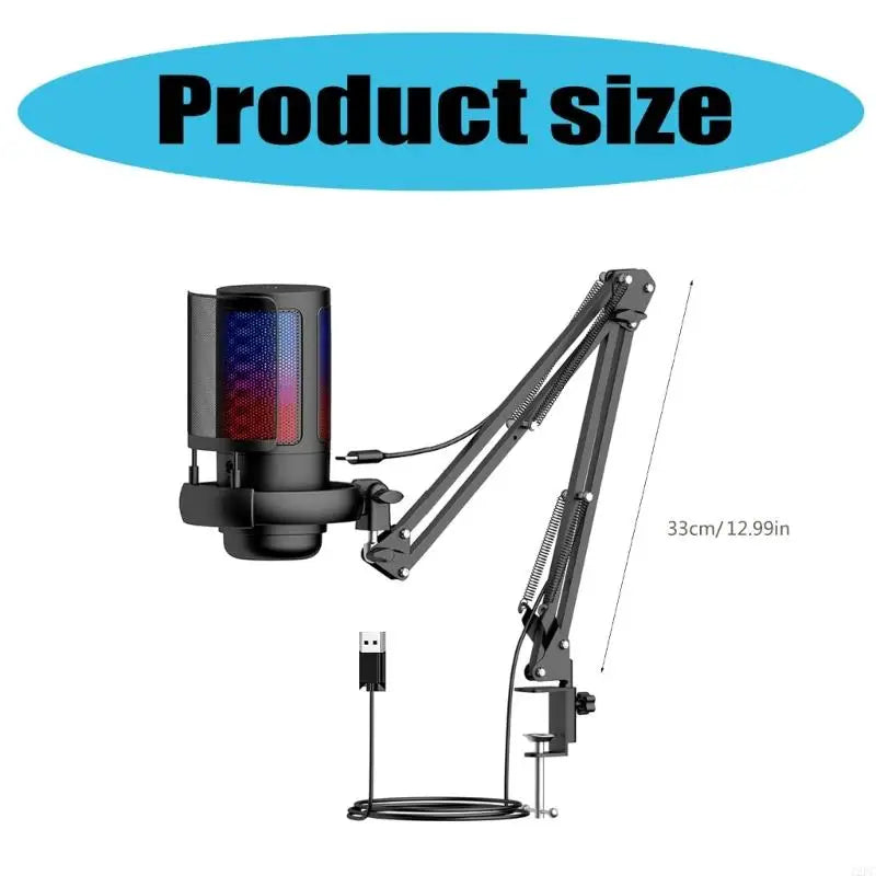 SZ Gaming USB Microphone 30Hz~16kHz Frequency for PC with Boom Arm and LED Lighting for Immersive Streaming Experience