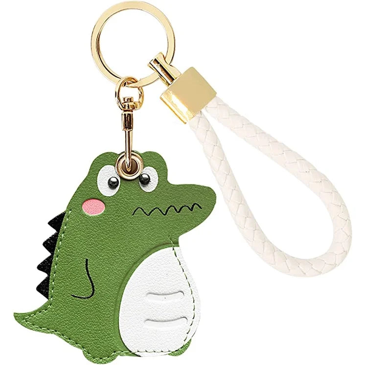 Green crocodile leather AirTag keychain holder with hand straps