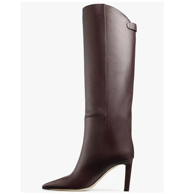 Women Knee High Long Boots for Woman's Pointed Toe Thin Heels Slip-On Fashion Botas Mujer 2025 Solid Color Autumn Winter Shoes