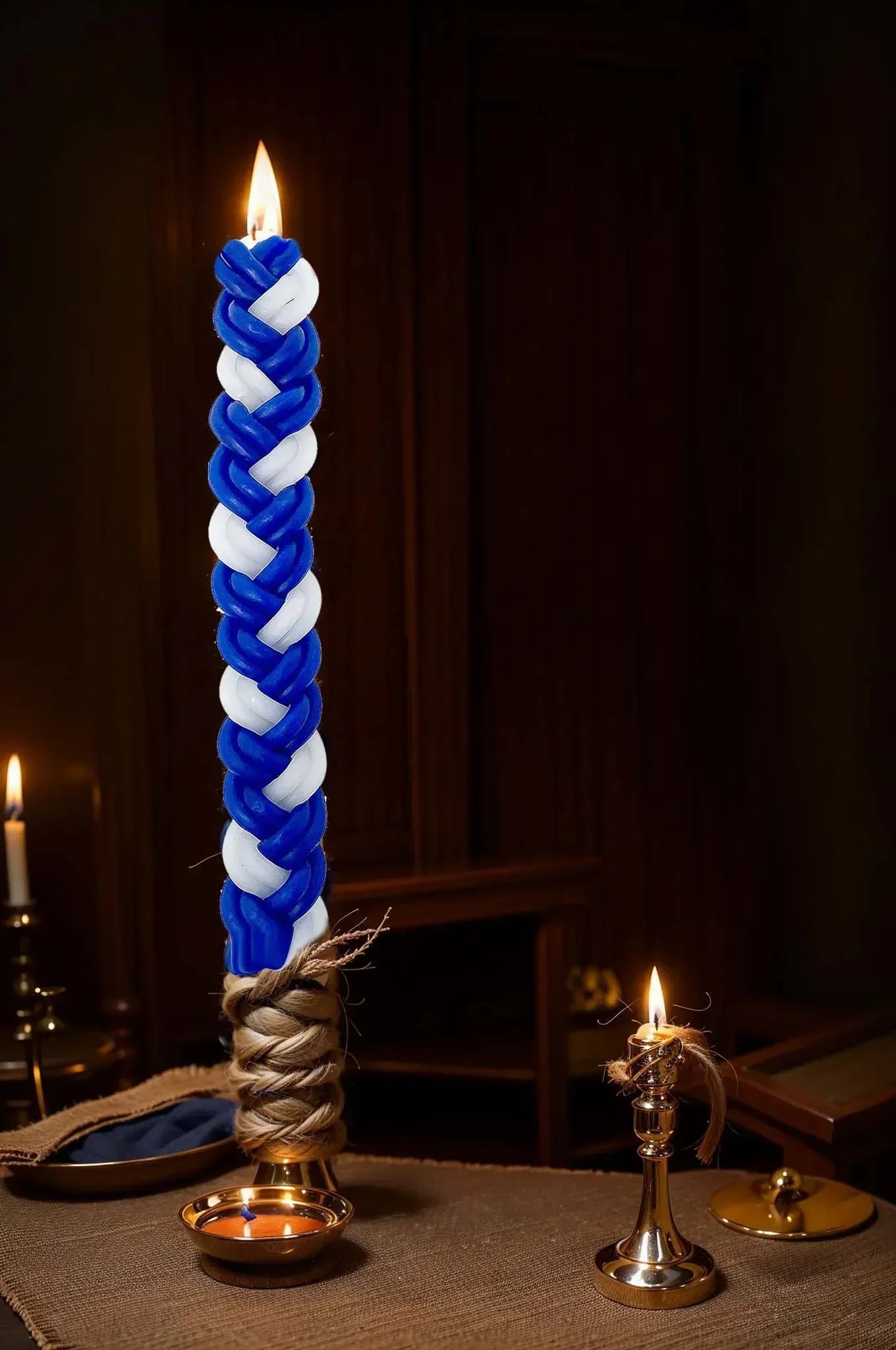 2PACK Havdalah Candle Blue and White Braided Jewish Largest Candle Smokeless Lighting Shabbat Candles for Saturday Night