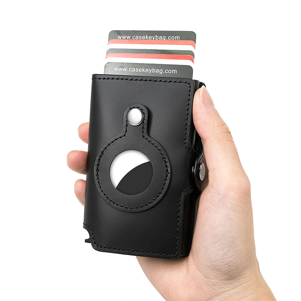 CASEKEY Airtag Smart Wallet Genuine Leather Pop Up Credit Card Holder Rfid Anti-theft Minimalist Men Wallet with Airtag Holder