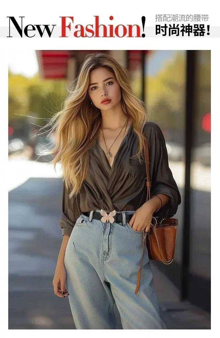 Fashion leather belts for women| belt butterfly fairy core punk goth buckle grommet | waist accessories