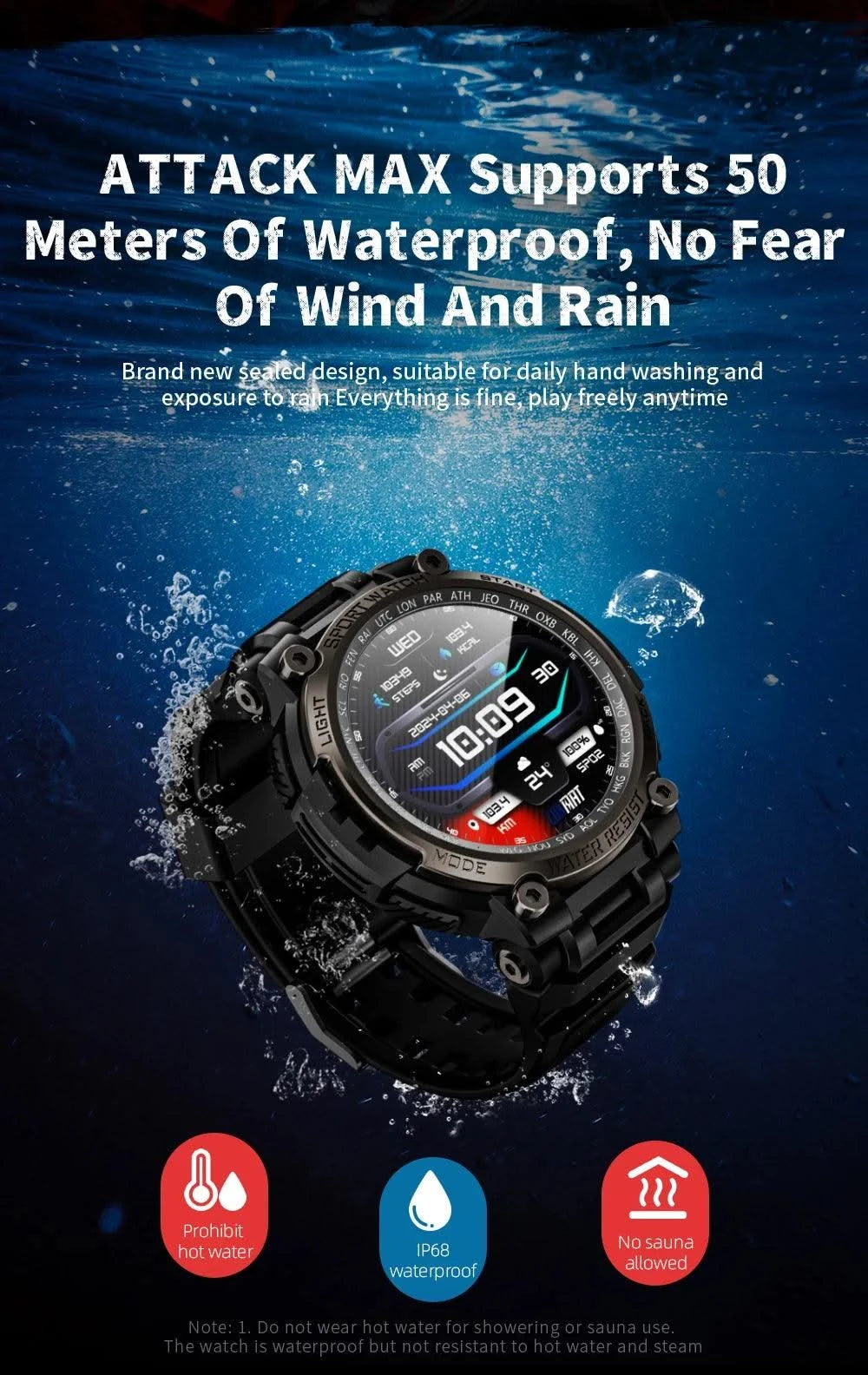 LOKMAT New ATTACK MAX Sport Rugged Smart Watch BT Calls Waterproof Military Smartwatches Heart Rate Monitor Fitness Tracker