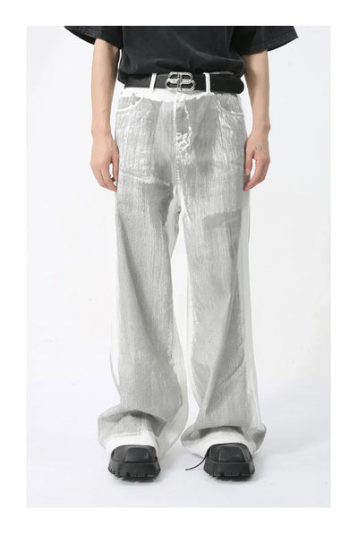 Men's White Baggy Jeans Dirty Printed Grunge Y2K Loose Straight Denim Pants Harajuku Oversized Streetwear Jeans Trousers Male