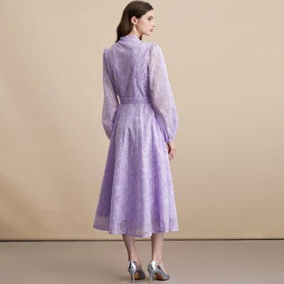 Autumn French High-end Elegant Evening Dress Women's Lace Embroidery Stand Collar Single-breasted Dress Heavy Work Banquet Robe