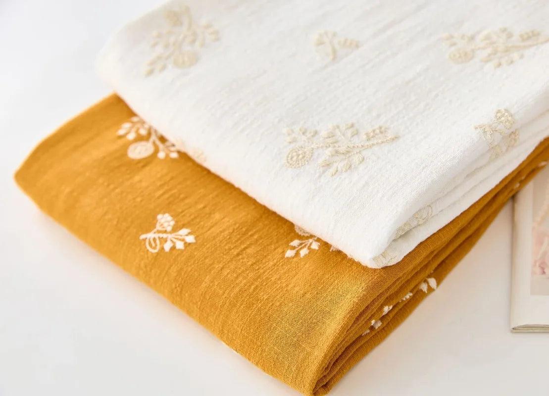 140x50cm embroidered slub cotton linen fabric clothing sewing diy women’s dress forest flower cloth