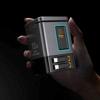 105W Charging Station With Retractable USB-C Cable Power Combo USB C Power Strip for Multiple Devices Wireless Charging 15W