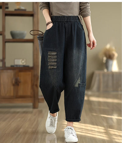 Women's Wide Leg Jeans 2025 New Autumn Denim Pants Oversized Loose Ripped Radish Dad Elastic Waist Harem Pants