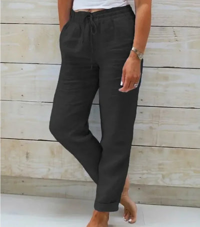 2025 Women's New Cotton And Linen Trousers Women's High Waist Elastic Casual Trousers Fashionable Street Breathable Loose Pants