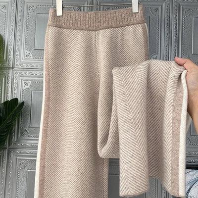 Wide Leg Pants Women Autumn and Winter High Waist Loose Striped Knitted Tweed Casual Straight Drag Pants Outer Wear Korean New