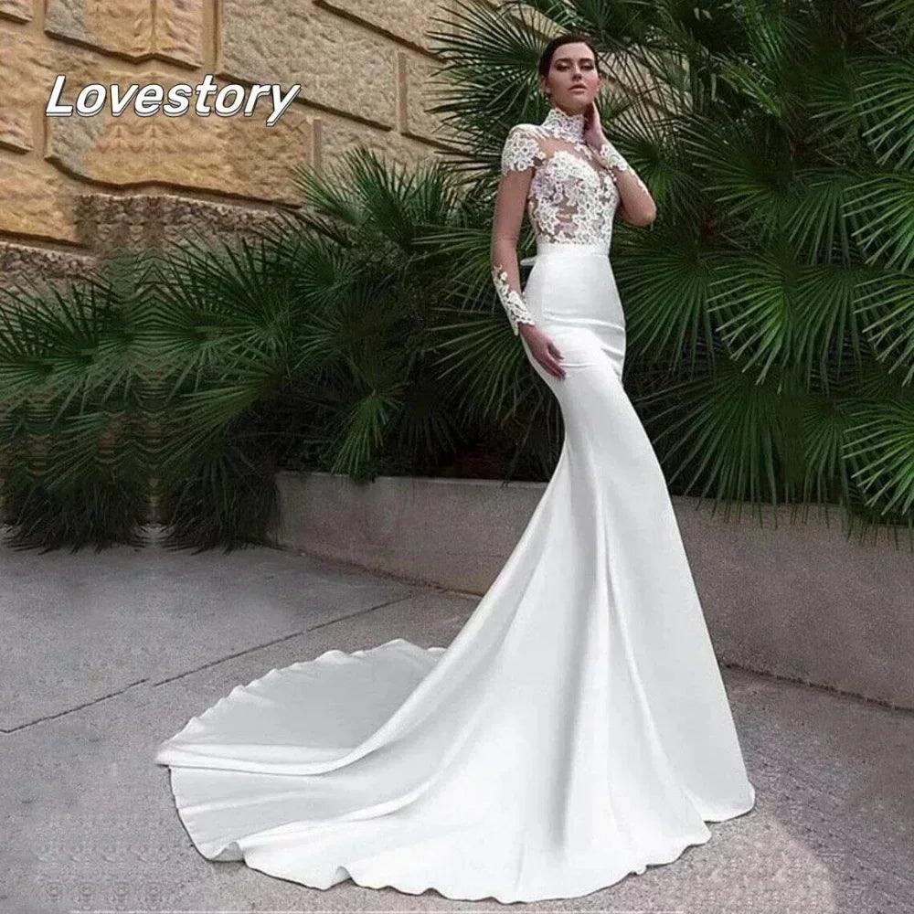 Custom wedding dresses high neck mermaid bride robe