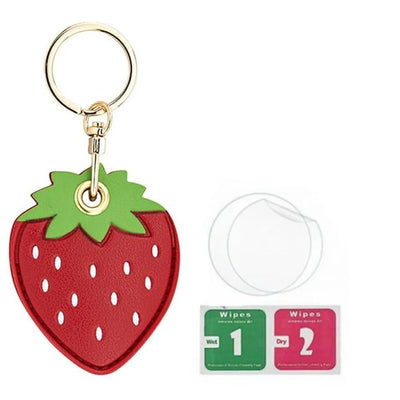Leather strawberry AirTag keychain holder with hand straps
