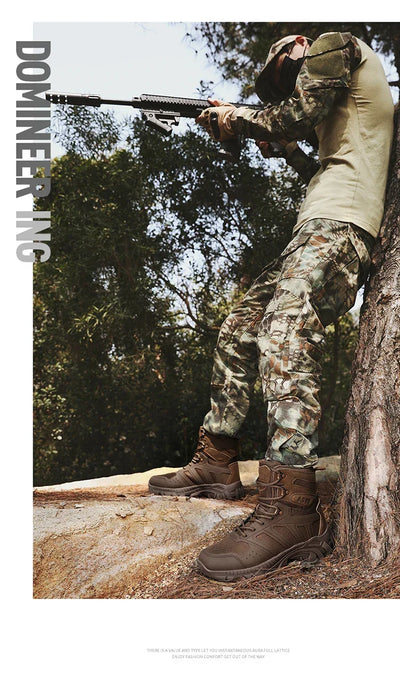 Men's high top hiking boots, sporty and stylish outdoor style, solid color, anti slip and wear-resistant rubber sole