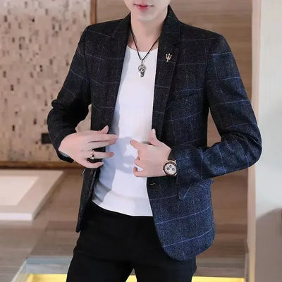 Plaid Male Blazer Brown Men's Suit Jackets Single Breasted Coat Fashion 2024 Fashionable High Quality Classic Luxury Designer