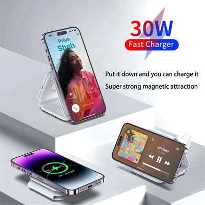 Wireless Charger 3 in 1 Charging Station for iPhone 15/14/13/12 Series Travel Charger for Multiple Devices for AirPods 3/2/Pro A