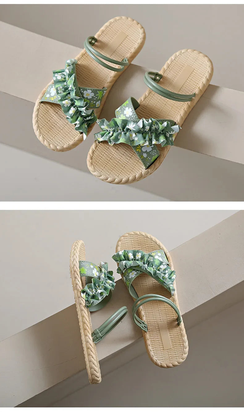 2025 New Floral Flip Flops for Women - Fashion Flat Sandals, Non-Slip Summer Slides for Beach/Outdoor, Trendy Ladies Casual Shoe