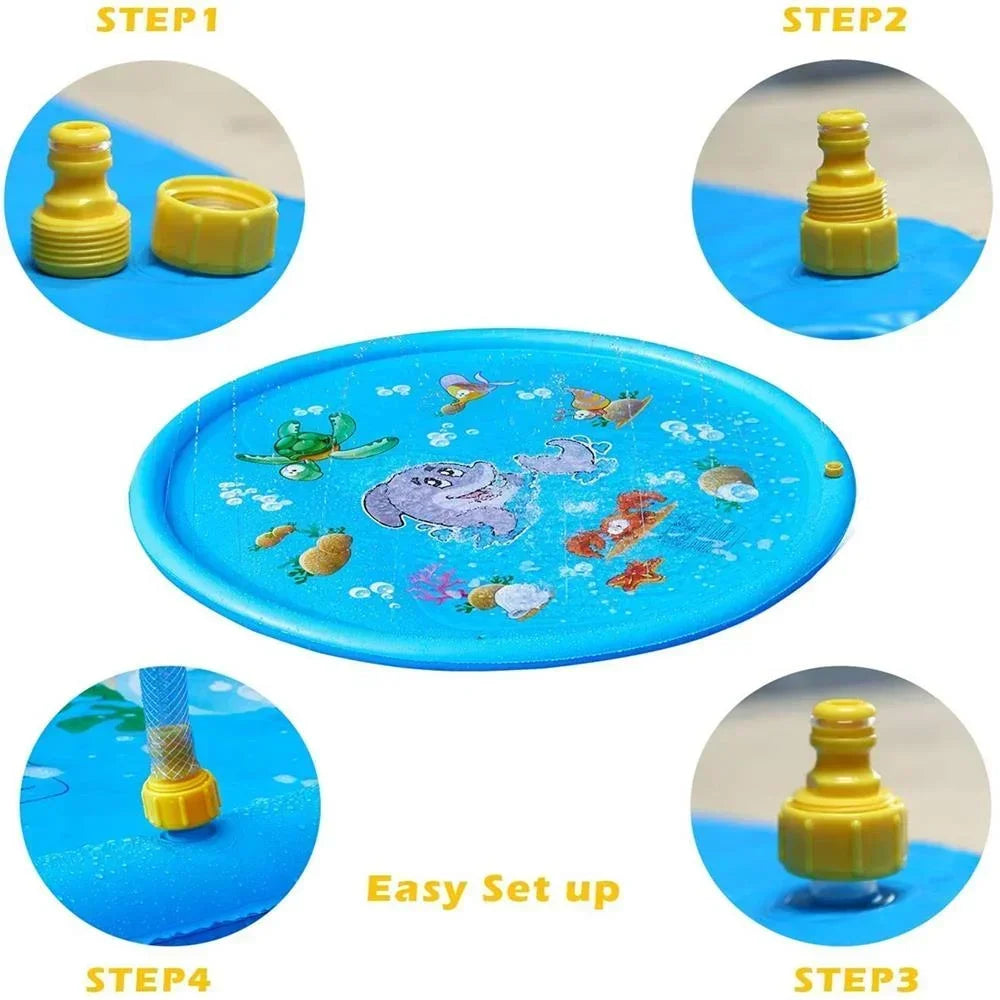 Baby Play Water Games Mat - 100cm Children Beach Pad, Outdoor Inflatable Spray Water Sprinkler