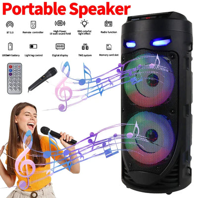 Bluetooth Wireless Speaker Stereo Speaker Support USB/TF/AUX/FM/BT/MIC Loud Boombox Speaker with Bass Lights for Outdoor Party