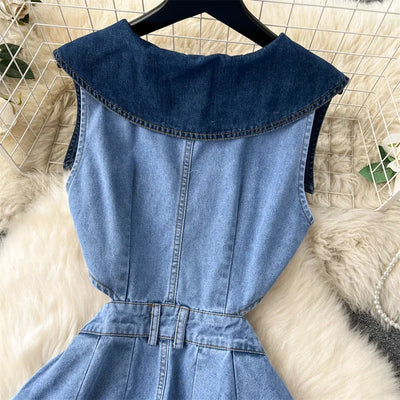 Designer Denim Dress Women Long Dresses Single Breasted Big Turn-down Collar Waist Slimming Temperament Split A-Line Vestidos