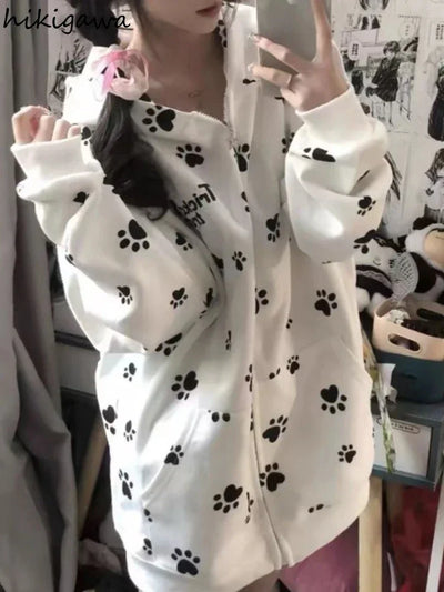 Print Hooded Hoodies 2025 Women Clothing Streetwear Oversized Jackets Ropa Mujer Casual Fashion Zipper Japanese Y2k Sweatshirts